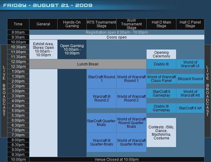 Blizzcon 2009 Schedule - Friday