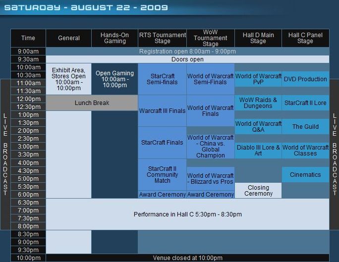 Blizzcon 2009 - Schedule - Saturday