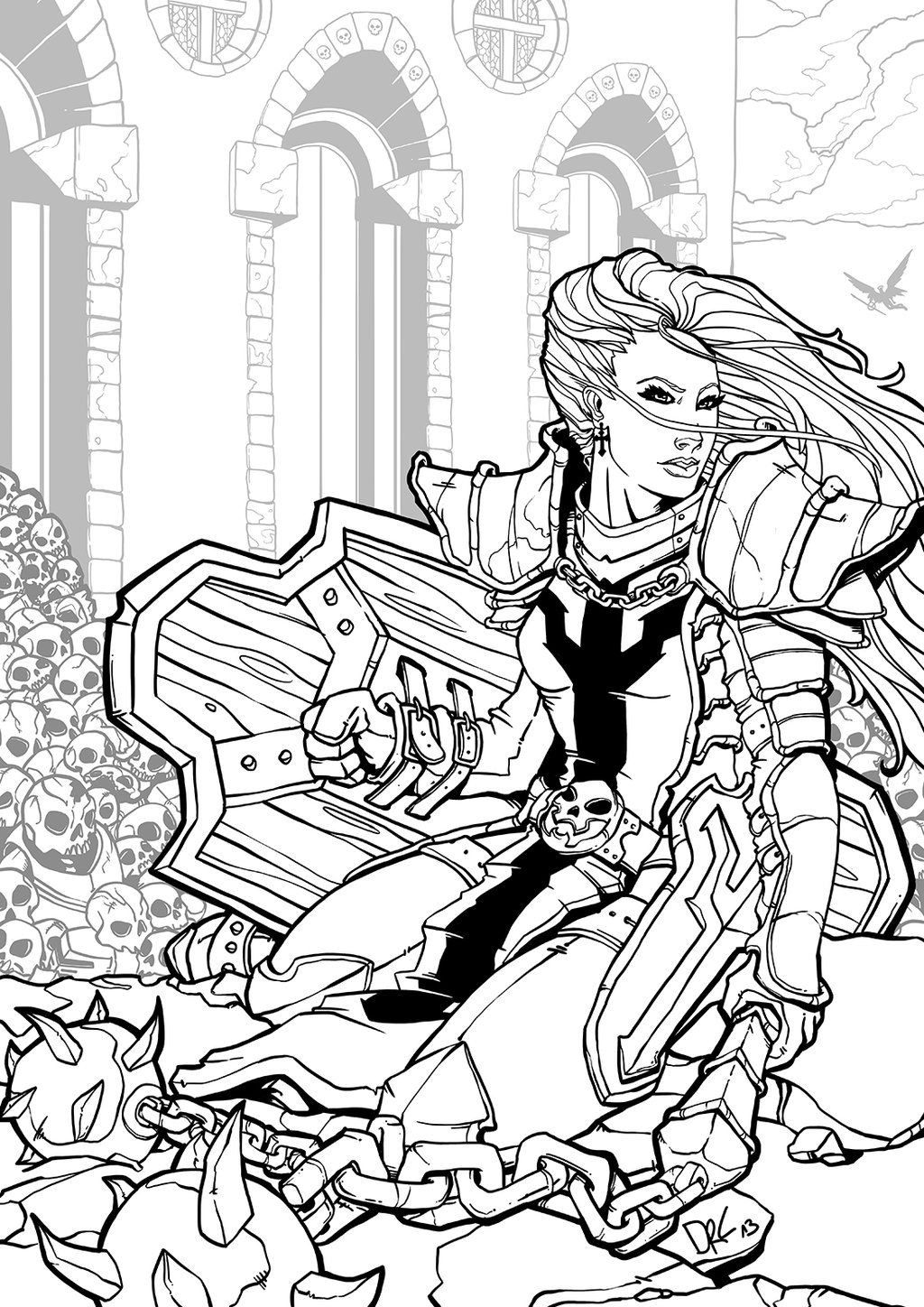 Female Crusader Line Art