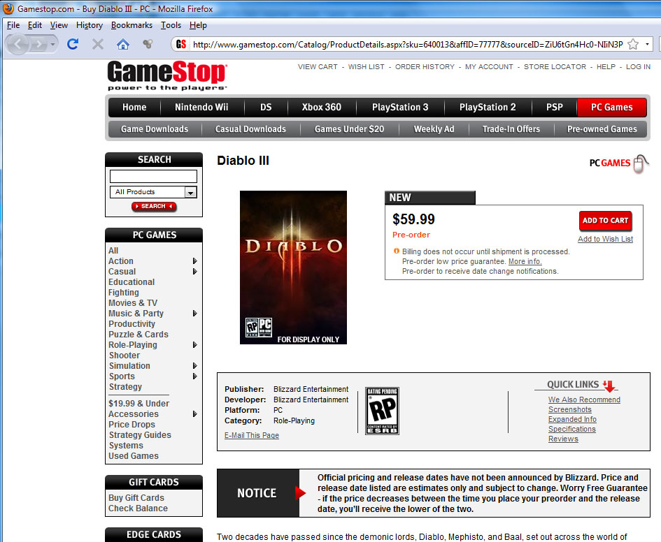 Gamestop.com pre-order