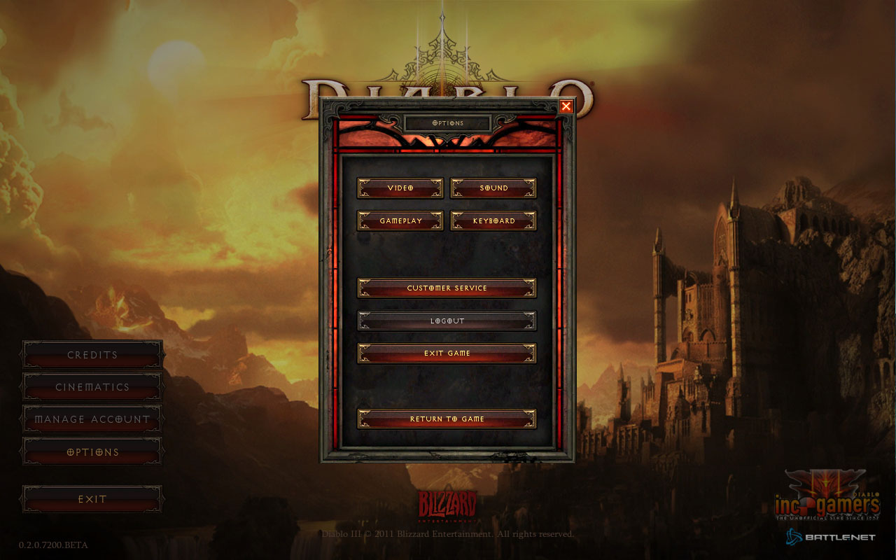 Main Options Menu